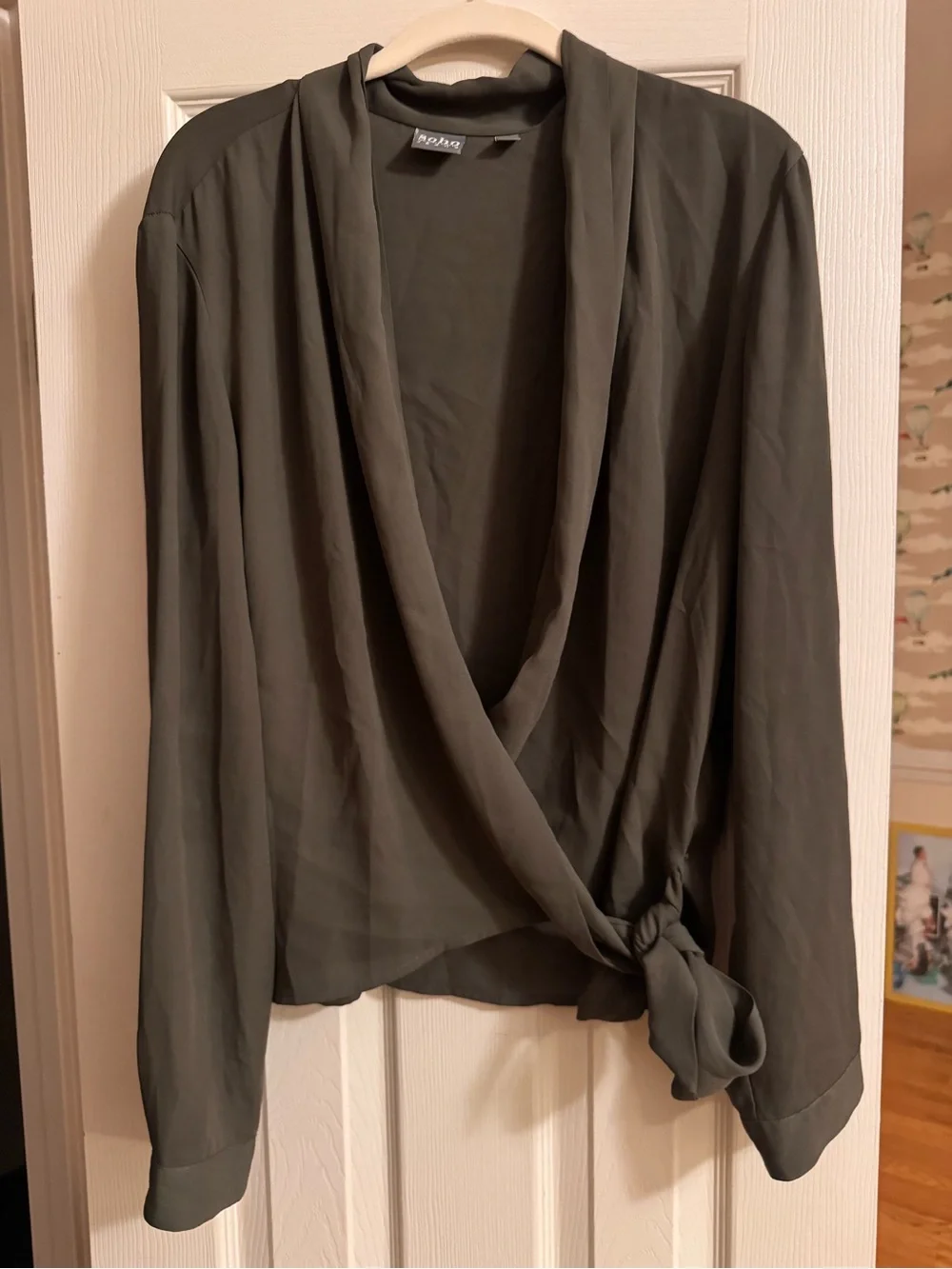 Olive Green Draped Wrap Blouse